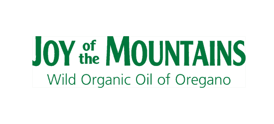 Logo of Joy of the Mountains with tag line Wild Organic Oil of Oregano