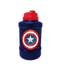 Blue and red bottle of Marvel Power Jug Captain America shown in white background