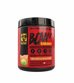 Black and red container of Mutant BCAA 9.7 Energy with sweet iced tea contains 65 Serv