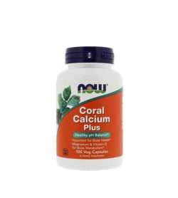 White and orange bottle of NOW Coral Calcium Plus Healthy pH Balance 100 Veggie Caps