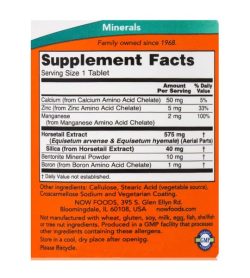 Supplement facts and ingredients panel of NOW Silica Complex 500mg 90 tabs