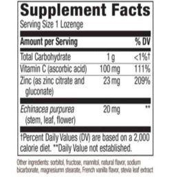 Supplement facts and ingredients panel of Natures Way Zinc for a serving size of 1 lozenge