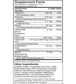 Supplement facts and ingredients panel of Now B12 Liquid complex for a serving size of 1 dropperful (1 ml) with 60 servings per container