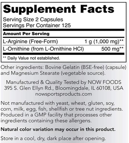 NOW – L-Arginine 500mg/ L-Ornithine (250mg) | Place your order Today
