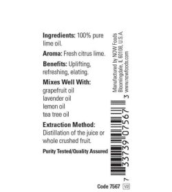 Ingredients and benefits panel of Now Lime Oil 30 ml