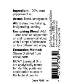 Ingredients panel of Now Peppermint Oil 30 ml