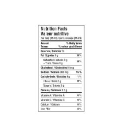 Nutrition facts panel of Organika Coconut Sauce 250ml