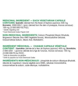 Medicinal ingredients panel of Organika Quercetin 400mg 60-Capsules