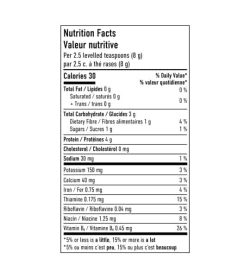 Nutrition facts panel of Organika Veggie Broth for serving size of 8g