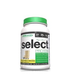 White container with green cap of PEScience Select Protein with Vanilla Indulgence flavour contains 2lbs