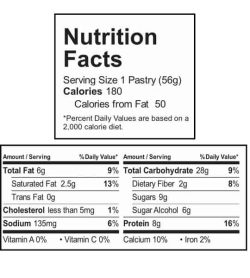 Nutrition facts panel of Smart Tart Blueberry Acai for a serving size of 1 pastry (56 g)