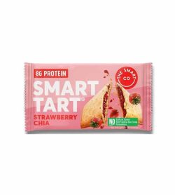 One pink pouch of Smart Tart with Strawberry Chia flavour contains 8g protein