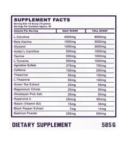 Supplement facts panel of ammunition nutraceuticals nitrofuel
