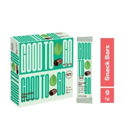Green Box of Good To Go Chocolate Mint snack bars shown along with a pouch of 9 pack