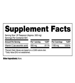Supplement facts panel of North Coast Naturals Pure Immuno C for serving size of 550mg