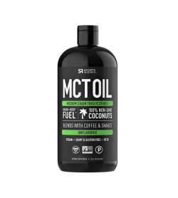 Black bottle of Sports Research MCT OIL medium chain triglycerides 100% non-gmo coconuts unflavoured