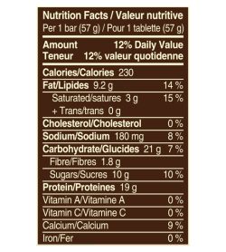 Nutrition facts panel of Snickers Protein bar with Peanut Butter for a serving size of 1 bar (57 g)