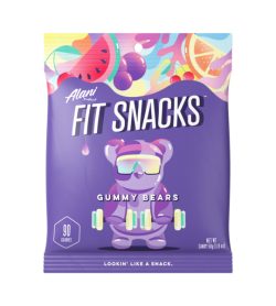 Purple pouch of AlaniNu Fit Snacks Gummy Bears contains 90 gummies and 50 g