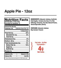 Nutrition facts and ingredients panel of Legendary Foods Apple Pie Almond & Cashew Butter for a serving size of 2 tbsp (32 g)