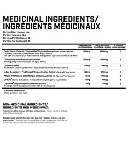 Medicinal ingredients panel of Magnum Fasted Cardio for a serving size of 1 scoop (4 g)
