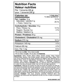 Nutrition facts panel of Mutant Protein Brownie for serving size of 1 browie (58 g)
