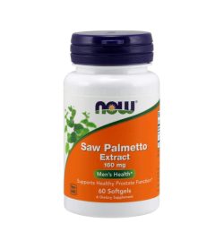 White and orange bottle of NOW Saw Palmetto extract 160 mg Men's Health contains 60 Softgels
