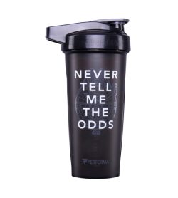Black bottle with black cap of Performa Classic Shaker Cup 28oz Never Tell Me the Odds
