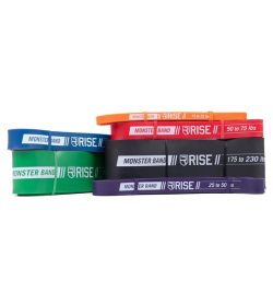 Multi color Rise Monster Bands stacked shown in white background
