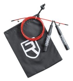 Rise Speed Rope in Red shown with black pouch in white background