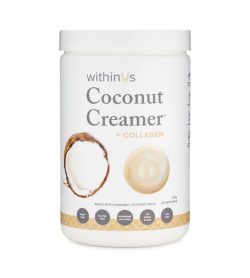 White container of WithinUs Coconut Creamer + Collagen shown in white background