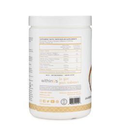 White container showing supplement facts side of WithinUs Coconut Creamer