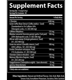 Supplement facts panel of Nutrabolics Thermal XTC for serving size of 1 scoop (5.8 g)