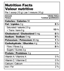 Nutrition facts panel of WithinUs Cacao Misto+TruMarine Collagen for serving size of 1 scoop (10 g)