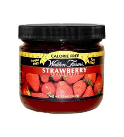 One red and yellow bottle of Walden Farms Fruit Spread Strawberry flavour