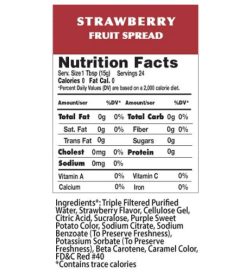 Nutrition fact and ingredients panel of Walden Farms Fruit Spread Strawberry Serv. Size1 Tbsp (15g) Servings 24