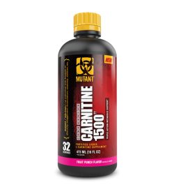 One black red and yellow bottle of Mutant Liquid Carnitine 1500 Fruit Punch Flavor