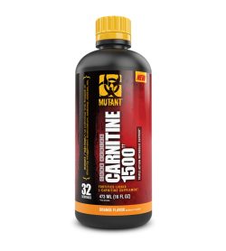 One black red and yellow bottle of Mutant Liquid Carnitine 1500 Orange Flavor