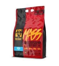 One red black and yellow bag of Mutant Mass Cookies Cream Flavor