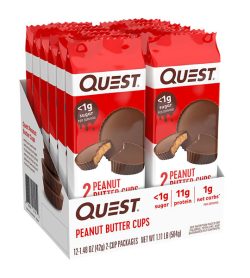 One white red and brown box of Quest Peanut Butter Cups 12 Bars