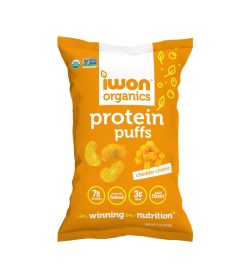One yellow and white pack of iWon Protein Puffs Jumbo Cheddar Cheese 141 g