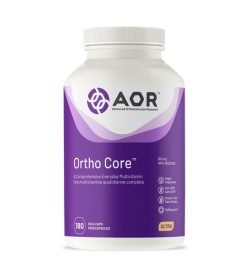 One white and purple bottle of AOR Ortho Core 325 mg 180 VEGI-CAPS