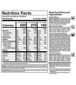 Nutrition fact and ingredients panel of Allmax Meal Prep 5.6lbs Banana Nut Bread Serving size 4 scoops (128g)