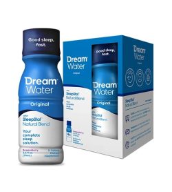 A white and blue box of Dream Water Sleep Aid Snoozeberry