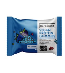 One blue and white pack of Herbaland Vegan Protein Gummies Wild Berry 50 grams