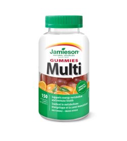 One white and green bottle of Jamieson Gummies Multi