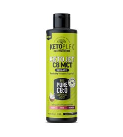 One green and black bottle of Keto Plex Keto Jet C8 MCT Oil Isolate 473ml