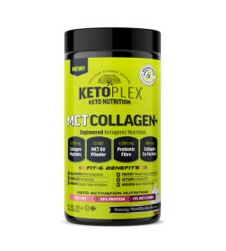 One green and black container of KetoPlex MCT Collagen 305g