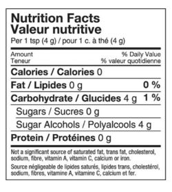 Krisda Monk Fruit Sweetener nutrition facts Per 1 tsp (4 g)