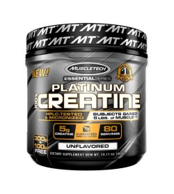 One black and yellow container of Muscletech Platium Creatine UNFLAVORED DIETARY SUPPLEMENT NEW WT. 14.11 oz. (400g)