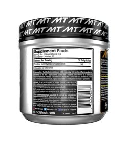 One black container of Muscletech Platium Creatine supplement facts